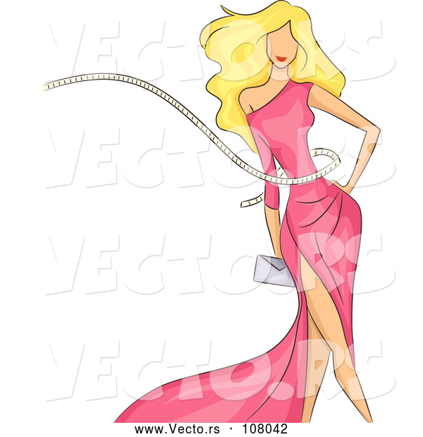 Vector of Blond White Lady Wearing a Pink Dress, a Measuring Tape Circling Her Waist