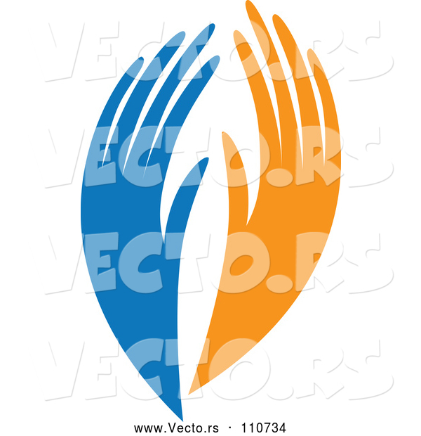 Vector of Blue and Orange Human Hands