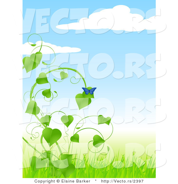 Vector of Blue Butterfly on Green Vine with Nice Weather Background Scene