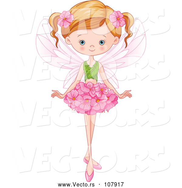 Vector of Blue Eyed, Dirty Blond White Fairy Girl with a Flower Skirt and Leaf Top