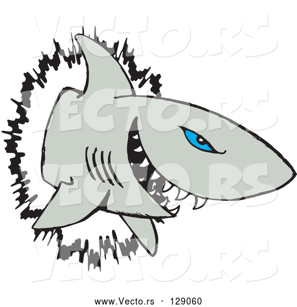 Vector of Blue Eyed Shark Crashing Through a Wall