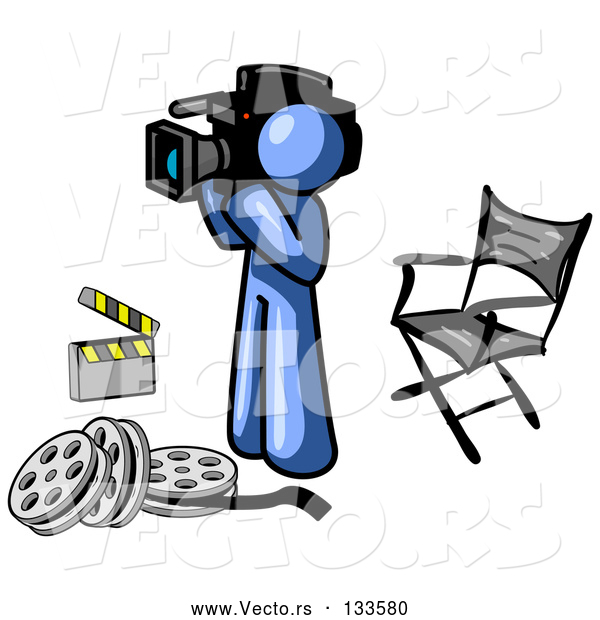 Vector of Blue Man Filming a Movie Scene with a Video Camera in a Studio