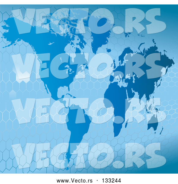 Vector of Blue Map of the World with a Honeycomb Pattern