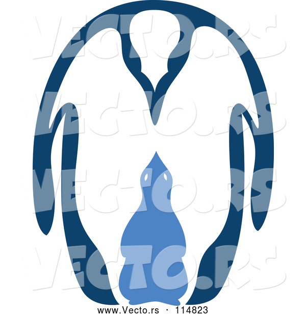 Vector of Blue Parent and Baby Penguin