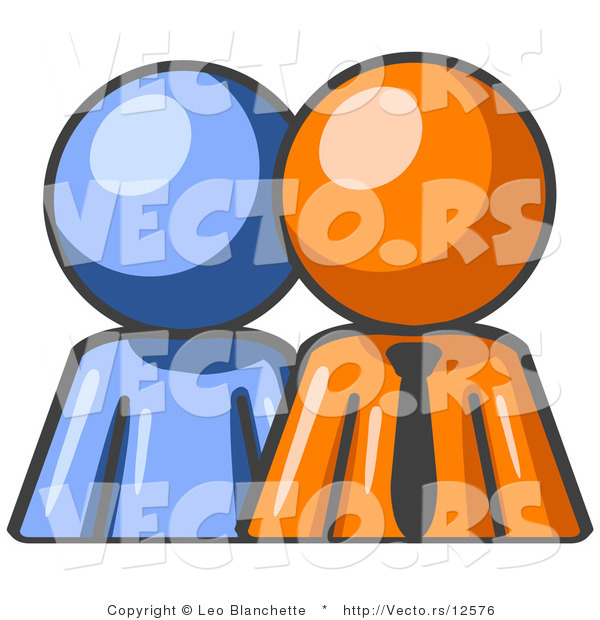 Vector of Blue Person Standing Beside an Orange Business Guy, Symbolizing Teamwork or Guystoring