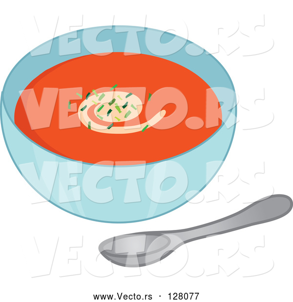Vector of Bowl of Tomato Soup with Seasoning Garnish