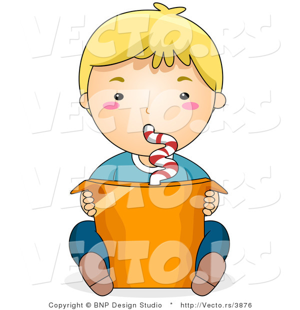 Vector of Boy Drinking from Large Orange Cup with Curly Straw