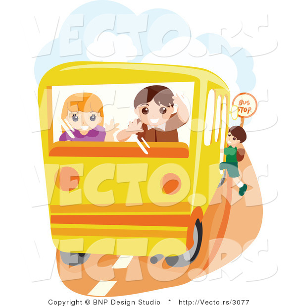 Vector of Boy Getting on School Bus