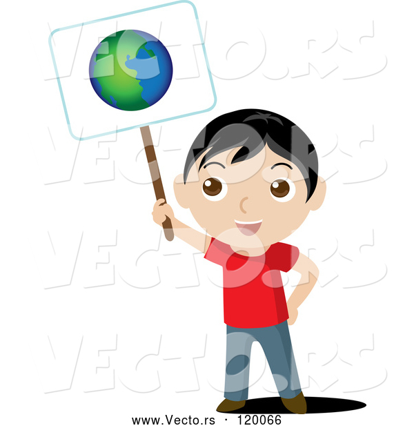 Vector of Boy Holding Ecology Planet Earth Sign