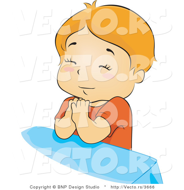 Vector of Boy Praying to God Before Bedtime