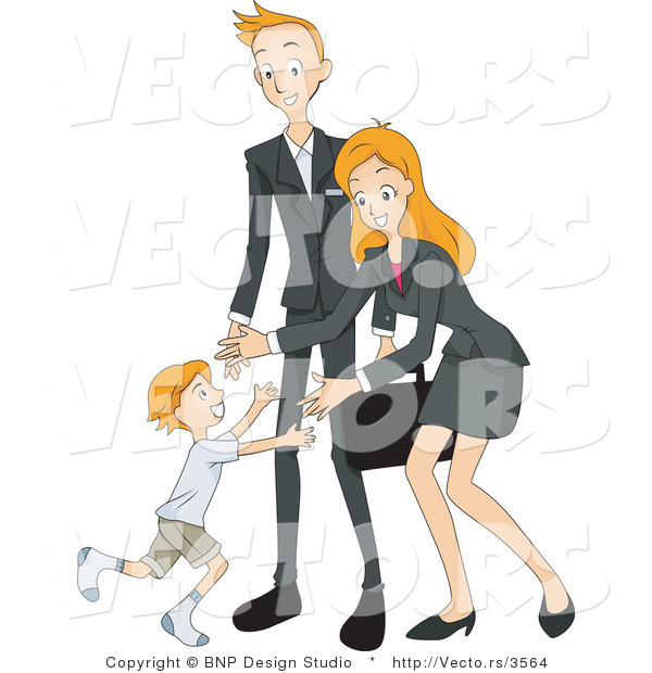 Vector of Boy Running Mom and Dad After Work