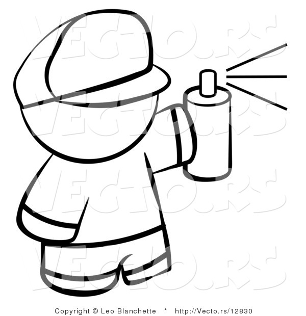 Vector of Boy Spray Painting - Coloring Page Outlined Art