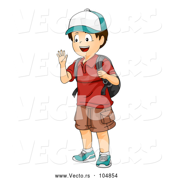 Vector of Boy Waving and Wearing a Backpack