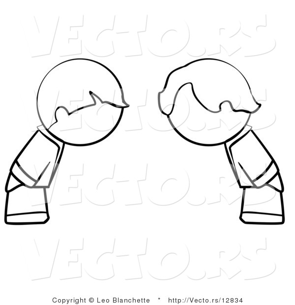 Vector of Boys Bowing - Coloring Page Outlined Art