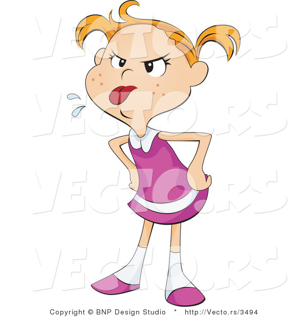 Vector of Bratty Little Girl Sticking Her Tongue out and Teasing