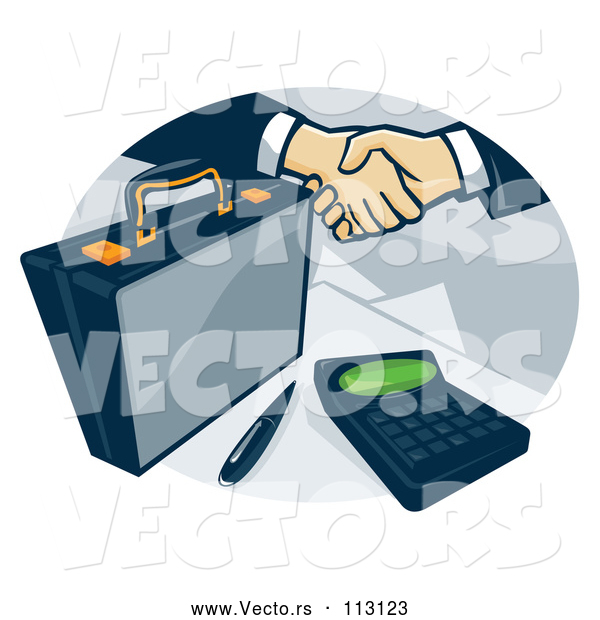 Vector of Briefcase and Business Handshake with a Calculator in an Oval
