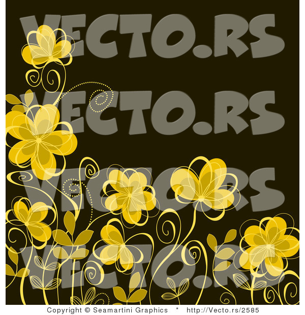 Vector of Bright Yellow Flowers over Dark Background
