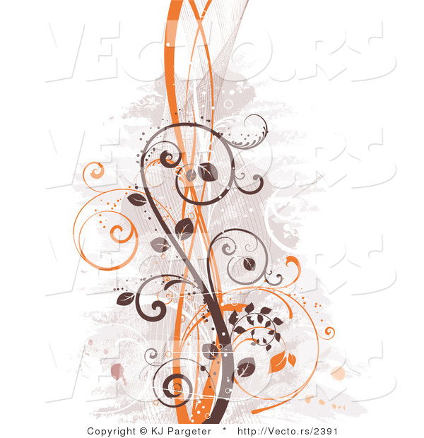Vector of Brown and Orange Curly Vines Background