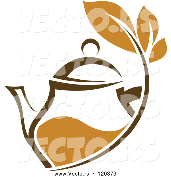 Vector of Brown Tea Pitcher with Leaves