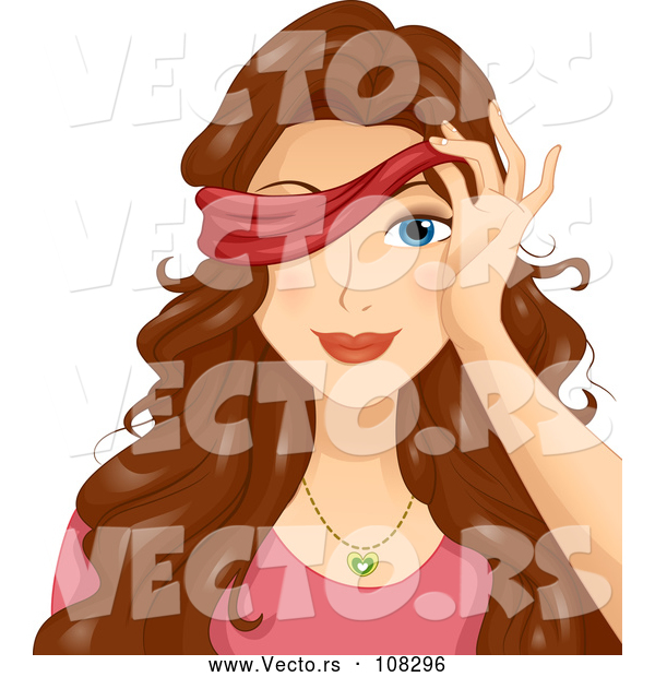 Vector of Brunette White Lady Peeking Through a Blindfold