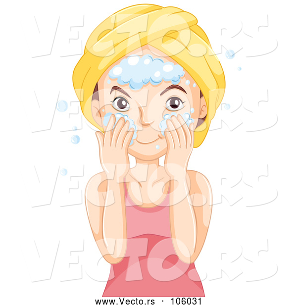 Vector of Brunette White Lady Washing Her Face