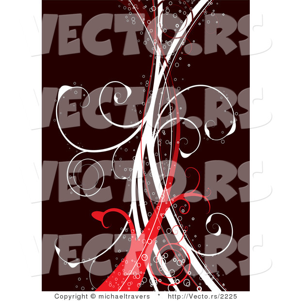 Vector of Bubbly Red and White Vines on Brown Background