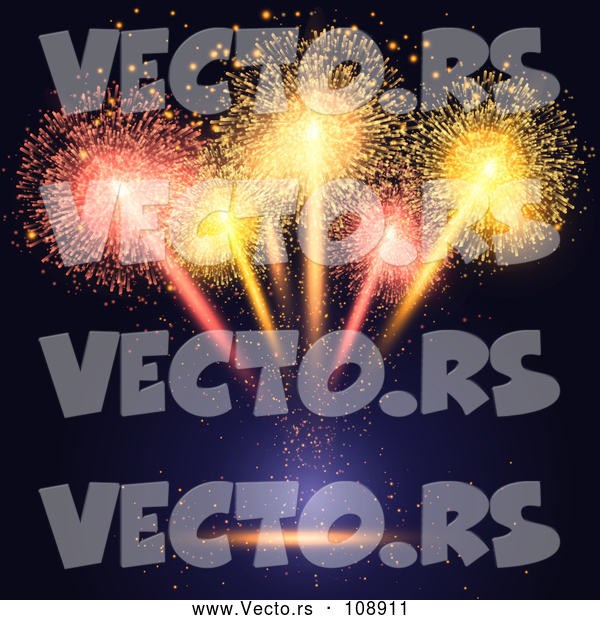 Vector of Burst of Fireworks over Black and Blue