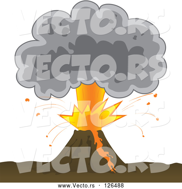 Vector of Bursting Volcano with an Ash Cloud