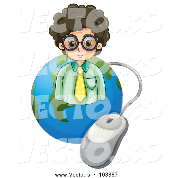 Vector of Business Man over a Globe with a Computer Mouse