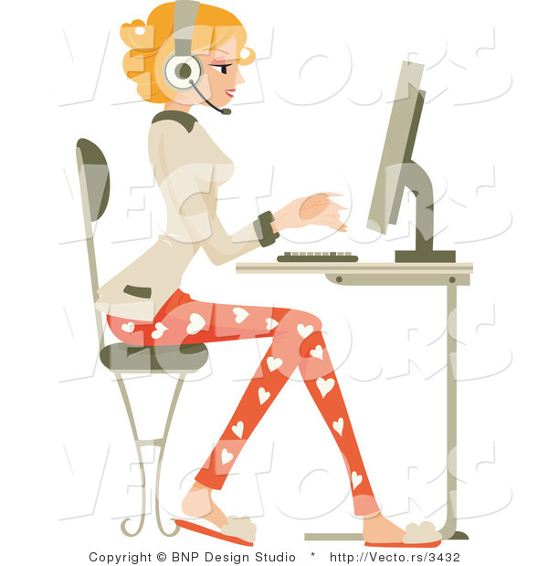 Vector of Business Woman Working on a Computer