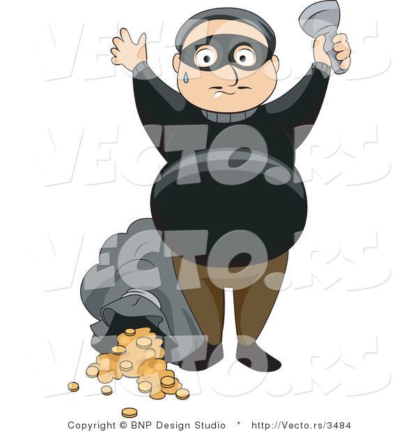 Vector of Busted Thief Holding His Hands up After Robbing a Bank