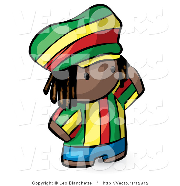 Vector of Cartoon African Boy Wearing Bright Green, Yellow, Red, and Blue Clothes