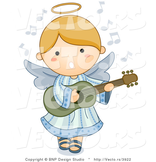 Vector of Cartoon Angel Girl Playing Guitar