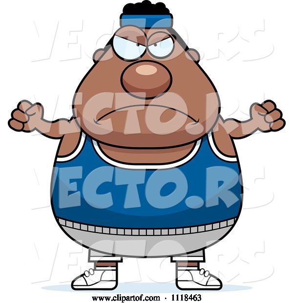 Vector of Cartoon Angry Plump Black Gym Guy