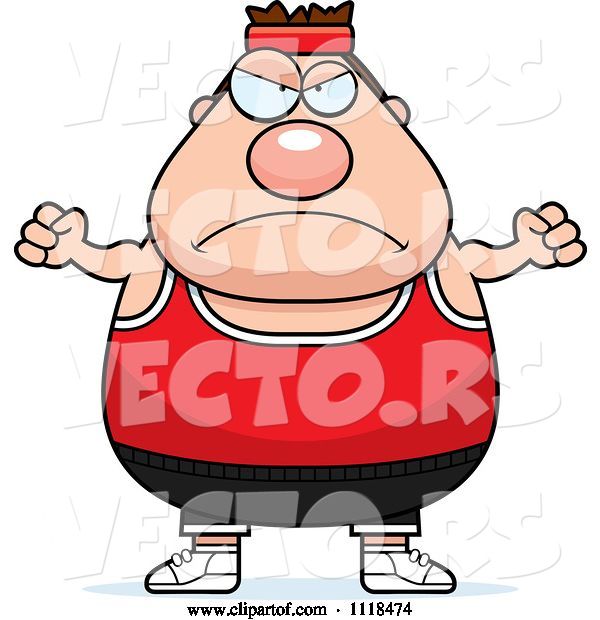 Vector of Cartoon Angry Plump White Gym Guy