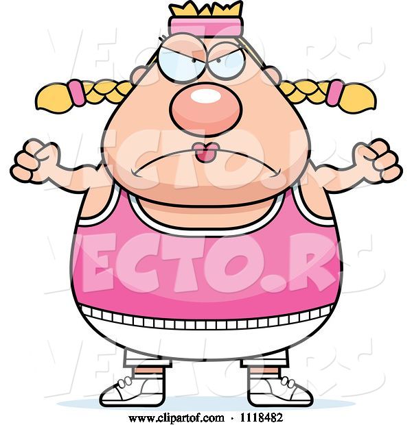 Vector of Cartoon Angry Plump White Gym Lady