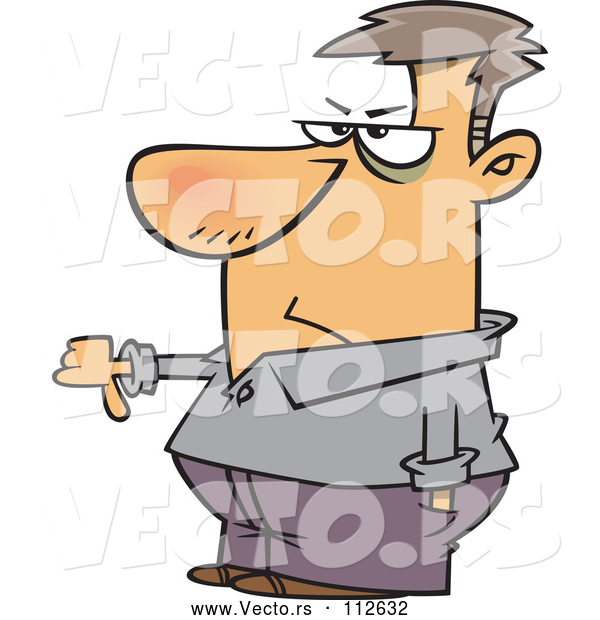 Vector of Cartoon Angry White Guy Rejecting an Option with a Thumb down