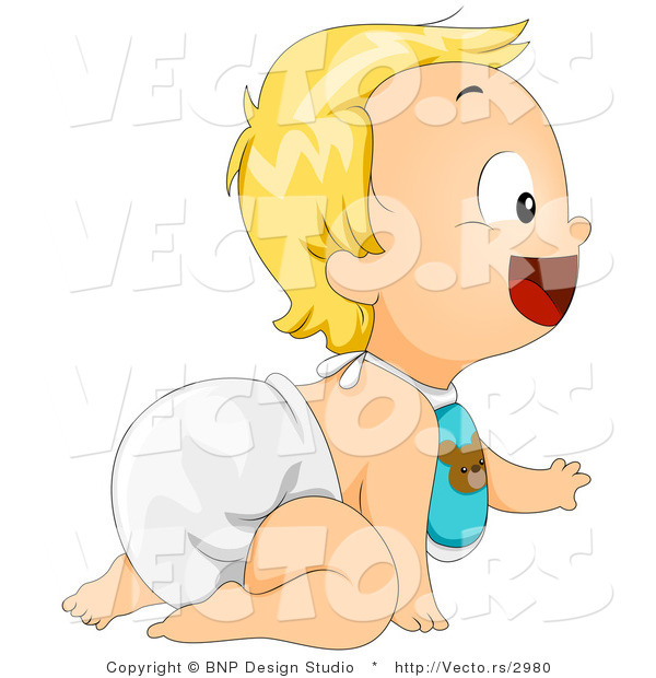 Vector of Cartoon Baby Boy Crawling on the Floor with a Big Smile