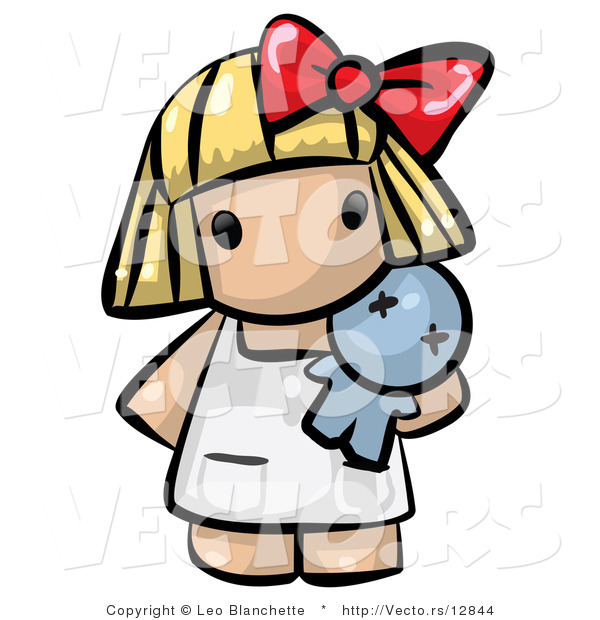 Vector of Cartoon Baby Girl Standing with Toy Doll