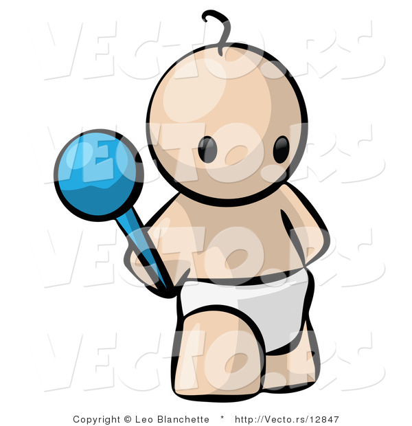 Vector of Cartoon Baby Standing with Rattle Toy in Hand
