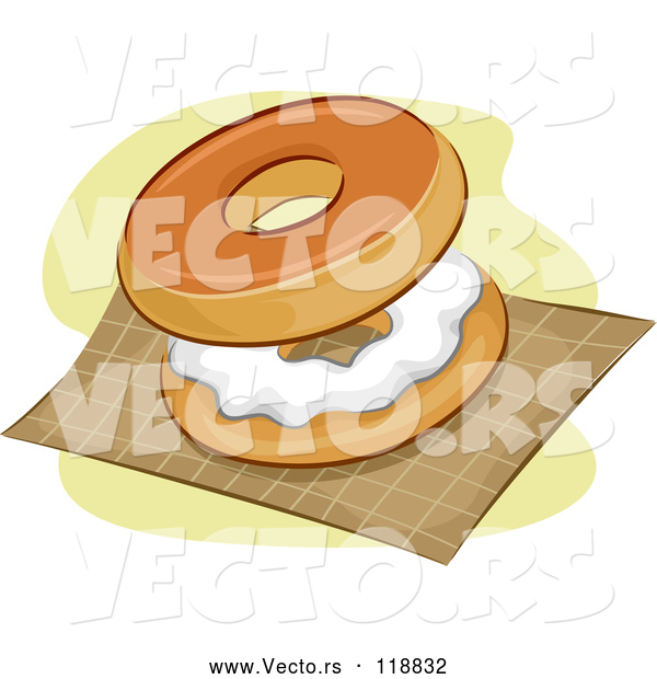 Vector of Cartoon Bagel and Cream Cheese on a Napkin