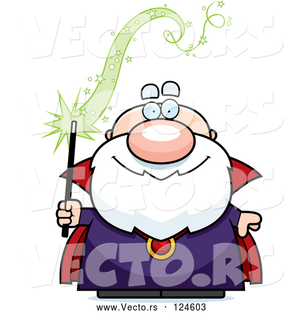 Vector of Cartoon Bald Wizard Holding a Magic Wand