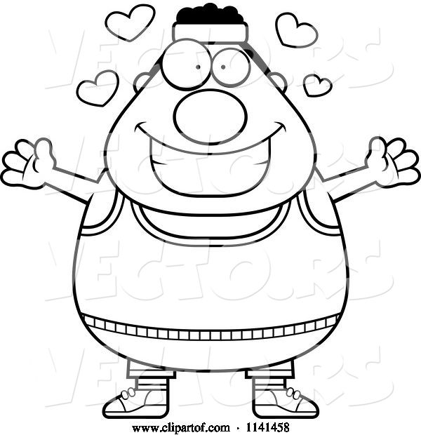 Vector of Cartoon Black and White Amorous Plump Gym Guy