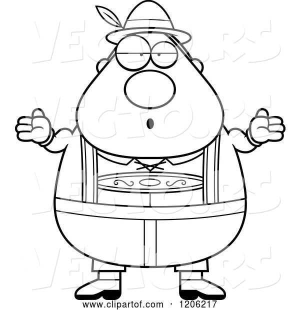 Vector of Cartoon Black and White Careless Shrugging Chubby Oktoberfest German Guy