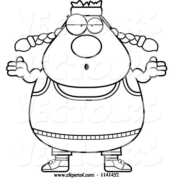 Vector of Cartoon Black and White Careless Shrugging Plump Gym Lady