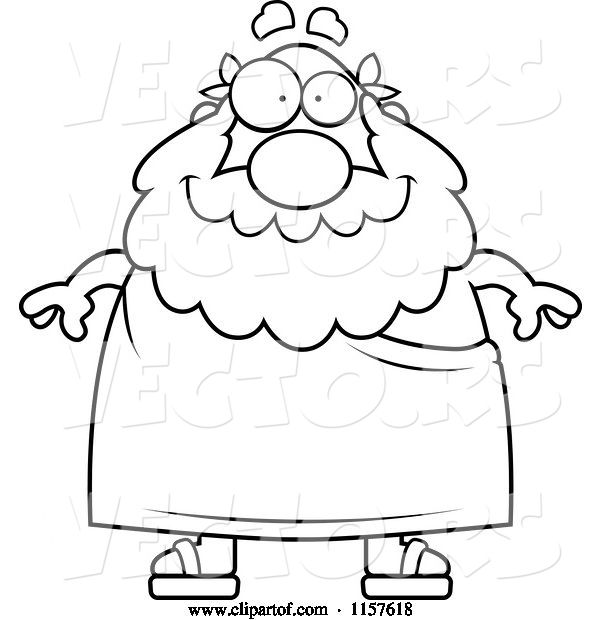Vector of Cartoon Black and White Chubby Friendly Greek Guy