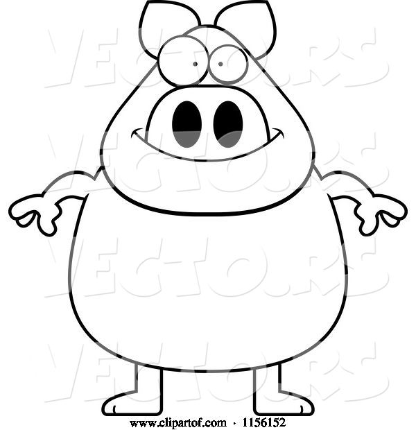 Vector of Cartoon Black and White Chubby Pig