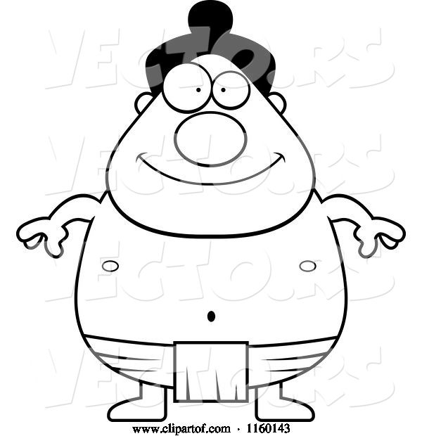 Vector of Cartoon Black and White Chubby Sumo Wrestler