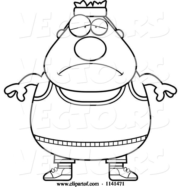 Vector of Cartoon Black and White Depressed Plump Gym Guy