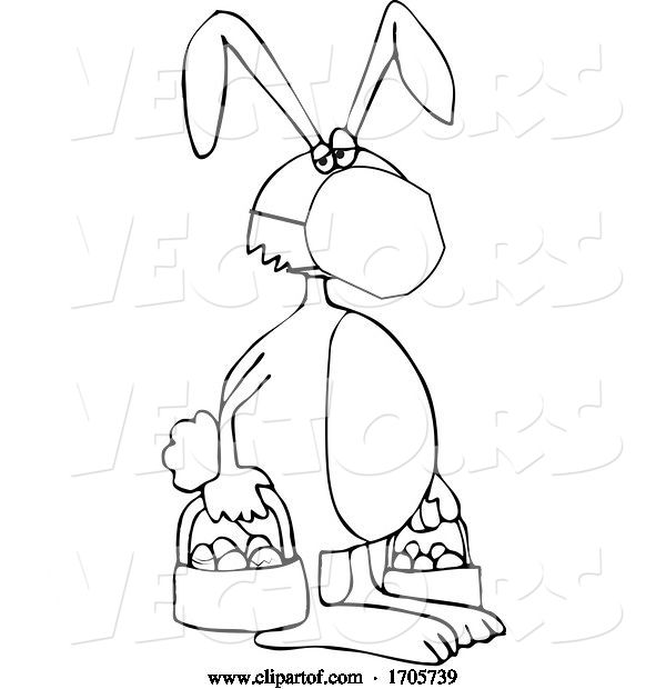 Vector of Cartoon Black and White Easter Bunny Wearing a Protective Medical Mask